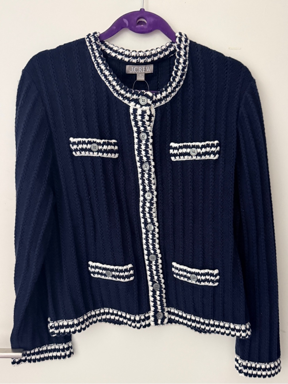 J.Crew NWT XL Navy Crochet Trim Lady Jacket Cardigan